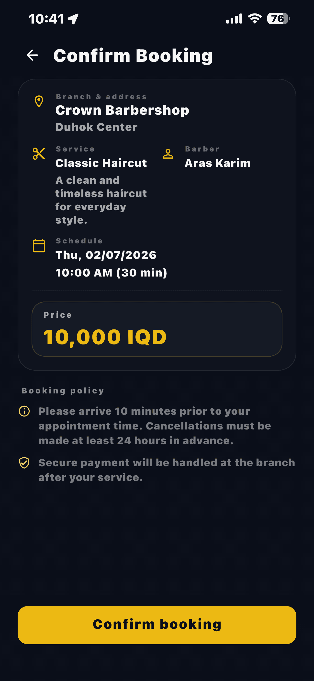 Step 4: Confirm booking